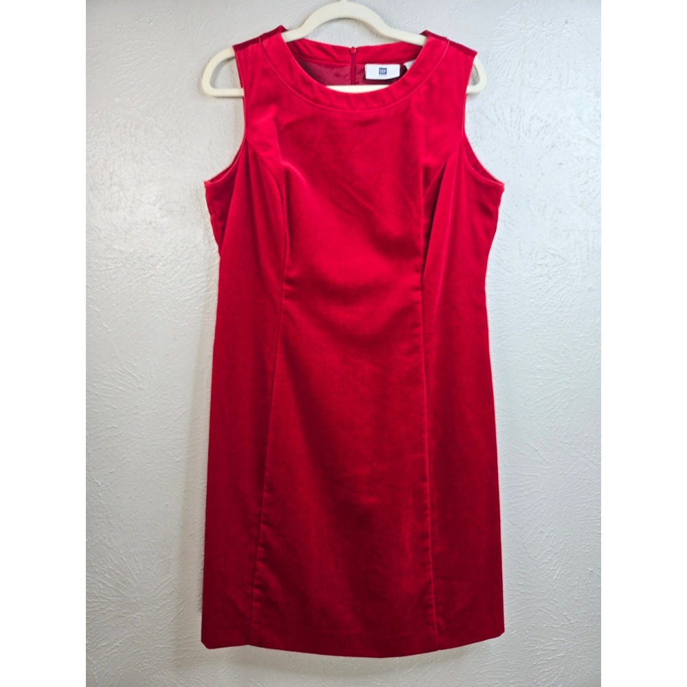 VTG Gap Velvet Sheath Dress Sz 12 Red Sleeveless Holiday Cocktail Party Tailored